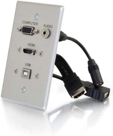 HDMI and USB-C 3.0 Pass-Through Single Gang Aluminum Wall Plate with Pigtail