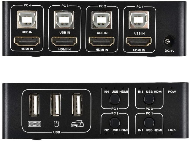 KVM Switch 4 Ports, HDMI USB Selector