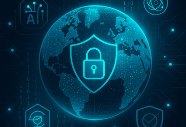 Cybersecurity predictions for 2026 showing AI-driven global digital security landscape