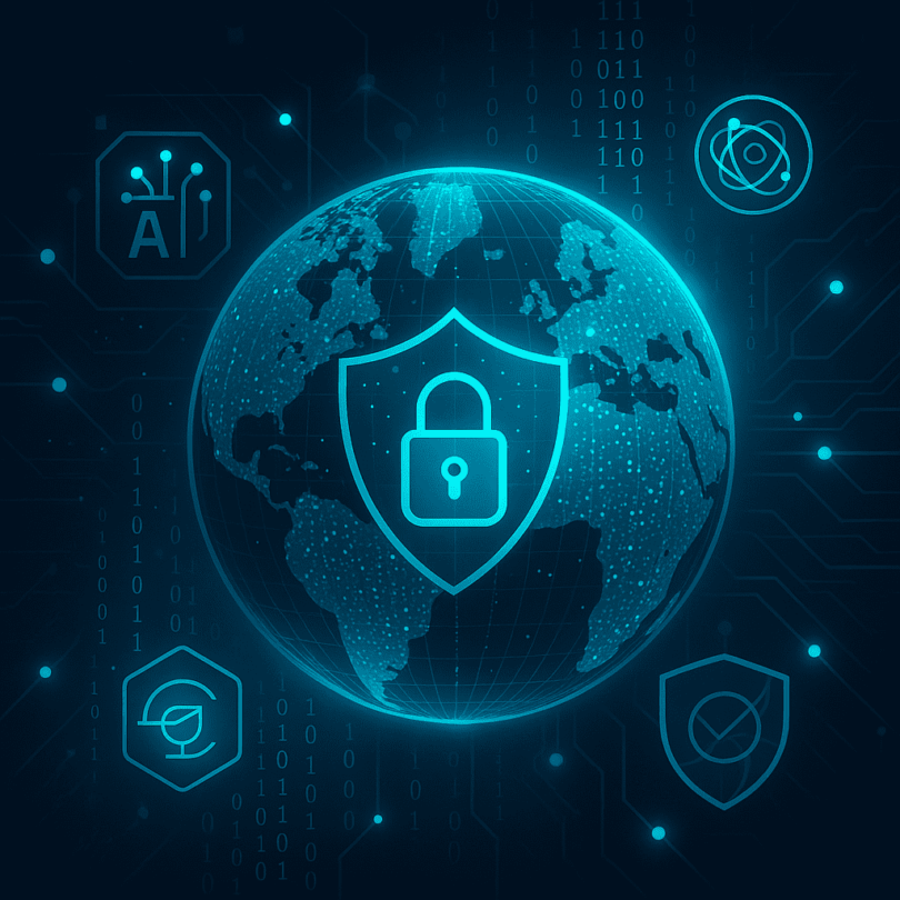 Cybersecurity predictions for 2026 showing AI-driven global digital security landscape