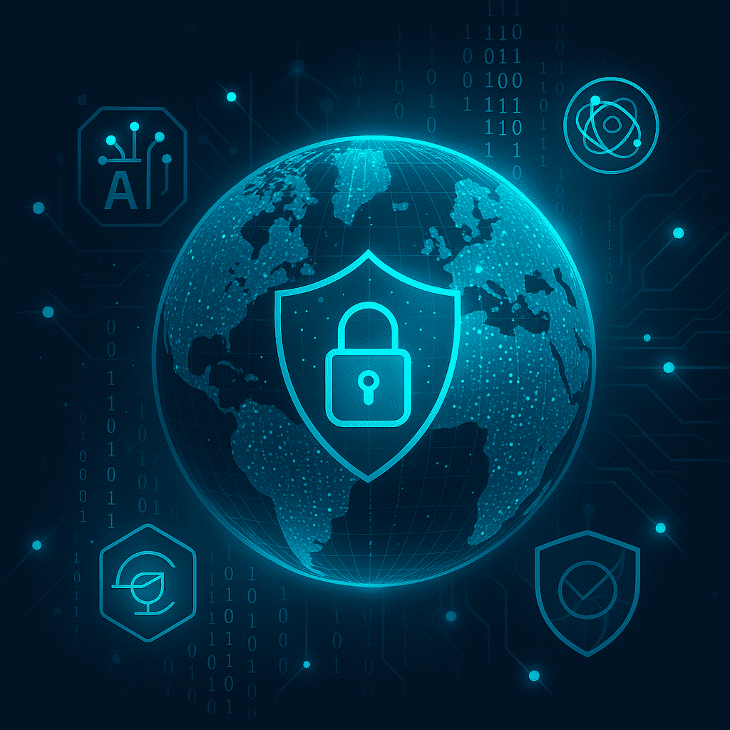 Cybersecurity predictions for 2026 showing AI-driven global digital security landscape