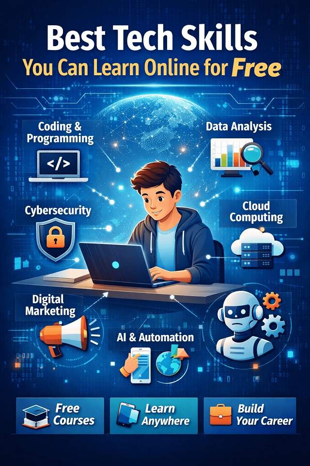 Best tech skills you can learn online for free infographic
