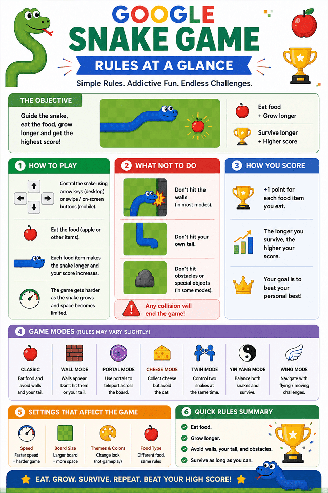 Google Snake Game rules to play