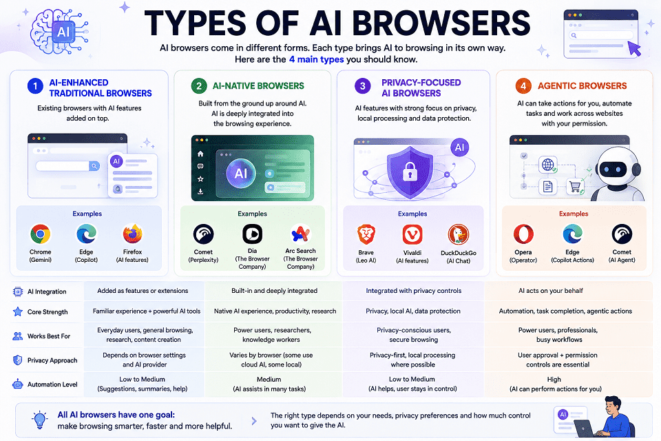 Types of AI Browsers infographic