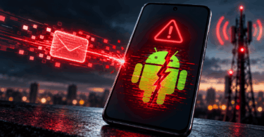 SMS of Death Android vulnerability showing a malicious message targeting an Android phone.